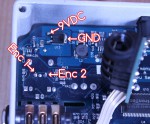 Soldering points: Enc 1, Enc 2, 9VDC, GND. Put more solder there and solder the appropriate wires from the module.