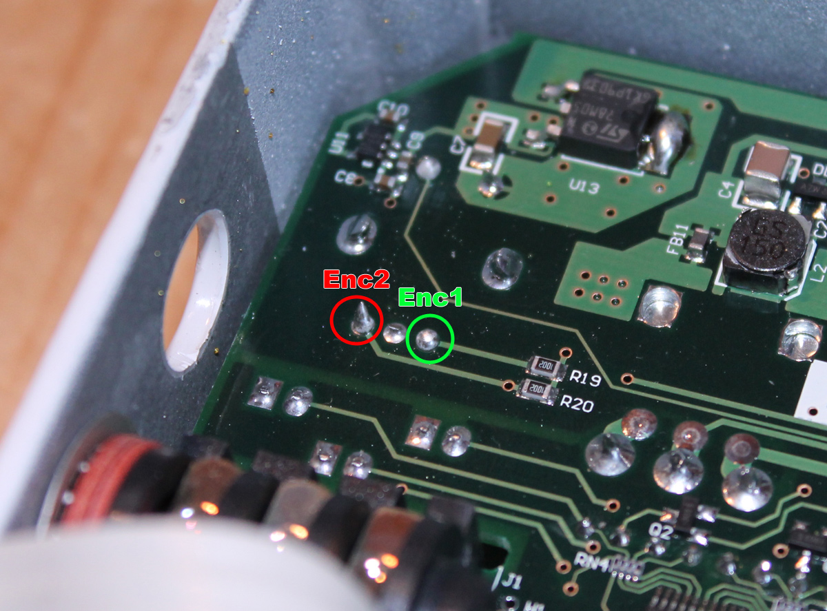 Soldering points for EHX Ravish Sitar MIDI module - encoder