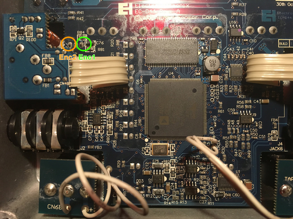 MIDI module for EHX Voice Box soldering points for encoder