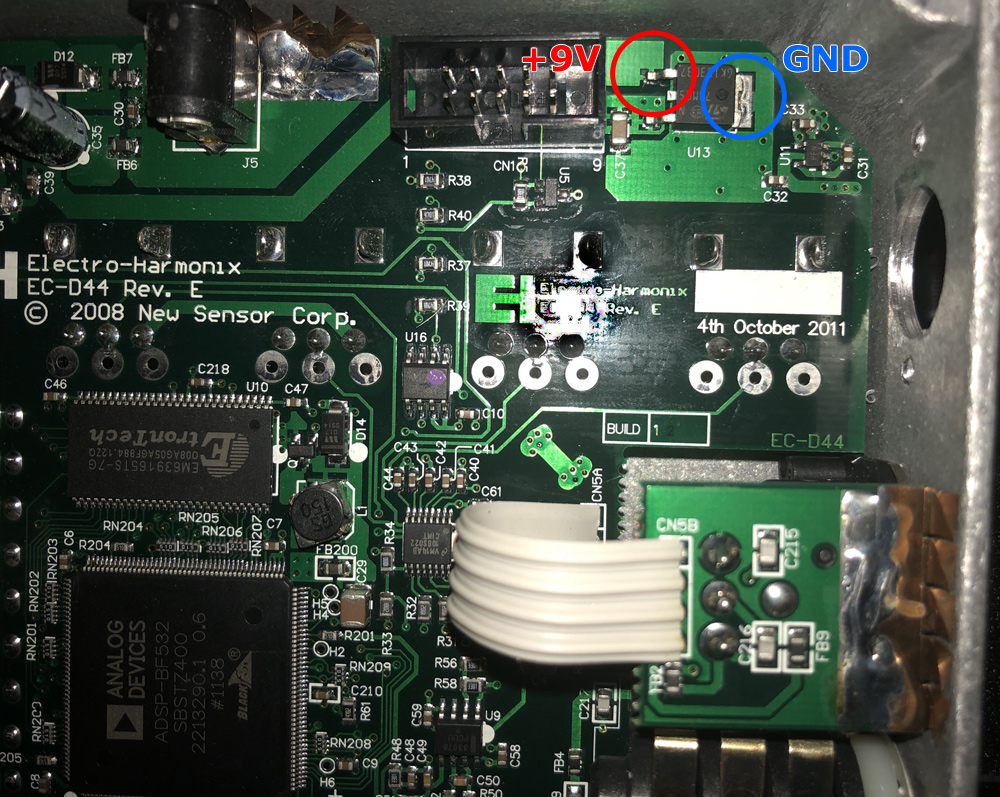 MIDI module for EHX Voice Box soldering points for power supply