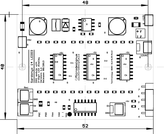 MIDI modul Sardonyx 14 LEDD3 - rozměry