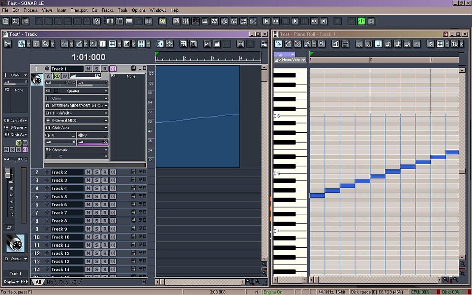 Grafické prostředí programu Cakewalk Sonar