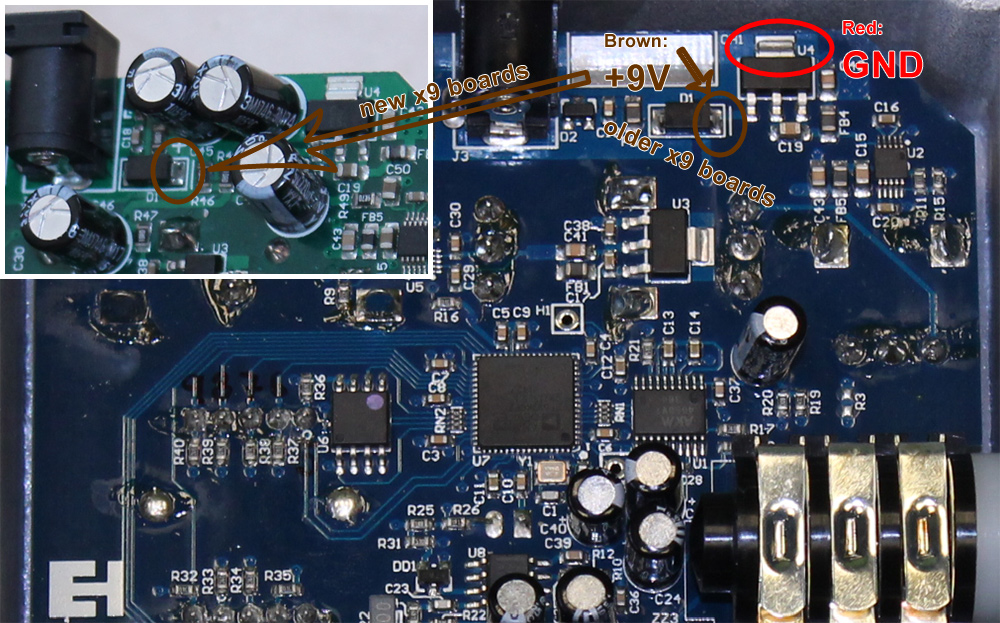 2) Power supply (How to install MIDI module in EHX x9 pedals)