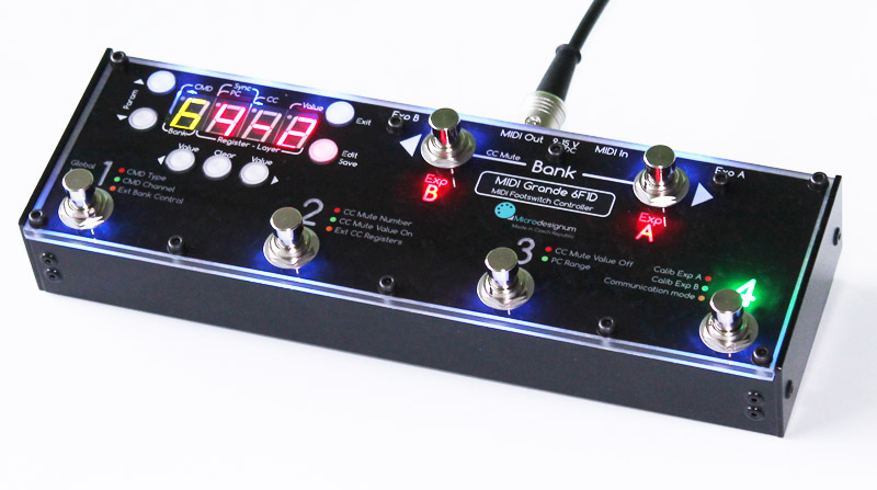 MIDI Grande 6F1D is a MIDI controller with blue backlight